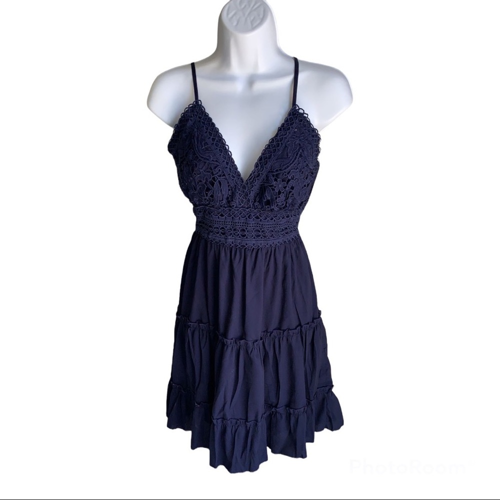 Ecowish Womens V-Neck Sleeveless Lace Mini Swing Skater Dress